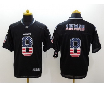 Nike Dallas Cowboys #8 Troy Aikman 2014 USA Flag Fashion Black Elite Jersey