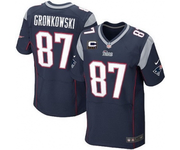 Nike New England Patriots #87 Rob Gronkowski Blue C Patch Elite Jersey