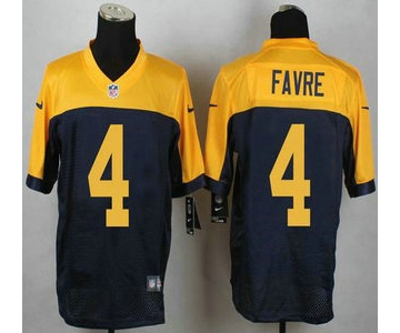 Green Bay Packers #4 Brett Favre Navy Blue With Gold NFL Nike Elite Jersey