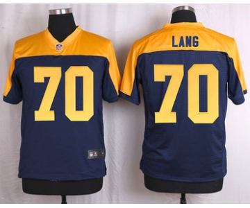 Men's Green Bay Packers #70 T. J. Lang Navy Blue Gold Alternate NFL Nike Elite Jersey