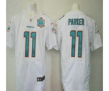 Men's Miami Dolphins #11 DeVante Parker White Team Color 2015 NFL 50th Patch Nike Elite Jersey
