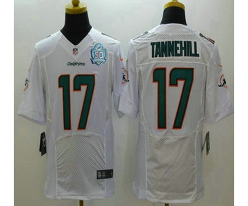 Men's Miami Dolphins #17 Ryan Tannehill White Road 2015 NFL 50th Patch Nike Elite Jersey