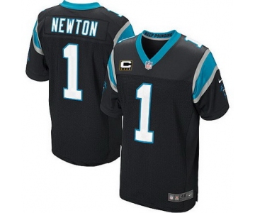 Nike Carolina Panthers #1 Cam Newton Black C Patch Elite Jersey