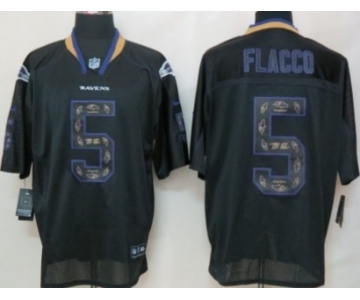 Nike Baltimore Ravens #5 Joe Flacco Lights Out Black Ornamented Elite Jersey