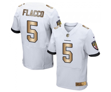 Nike Ravens #5 Joe Flacco White Men's Stitched NFL New Elite Gold Jersey