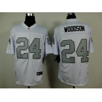 Nike Oakland Raiders #24 Charles Woodson White With Silvery Elite Jersey