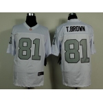 Nike Oakland Raiders #81 Tim Brown White With Silvery Elite Jersey
