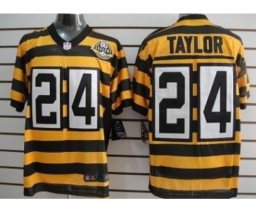 Nike Pittsburgh Steelers #24 Ike Taylor Yellow With Black Throwback 80TH Jersey