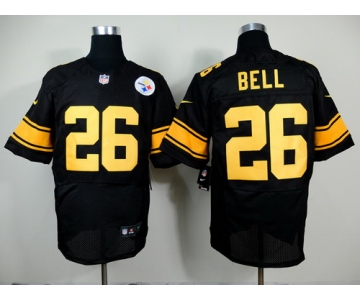 Nike Pittsburgh Steelers #26 LeVeon Bell Black With Yellow Elite Jersey