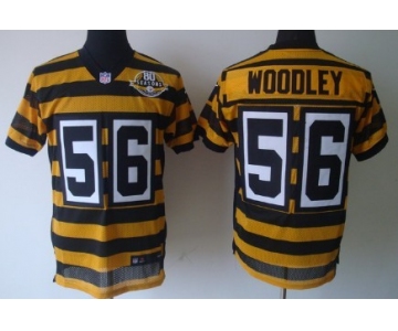 Nike Pittsburgh Steelers #56 LaMarr Woodley Yellow With Black Throwback 80TH Jersey