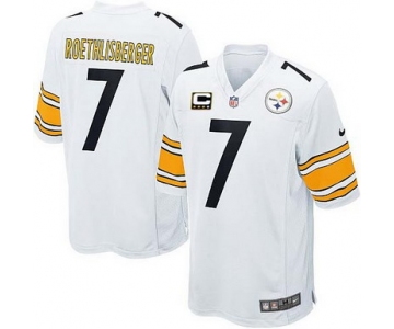 Nike Pittsburgh Steelers #7 Ben Roethlisberger White C Patch Elite Jersey