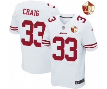 Men's San Francisco 49ers #33 Roger Craig White 70th Anniversary Patch Stitched NFL Nike Elite Jersey
