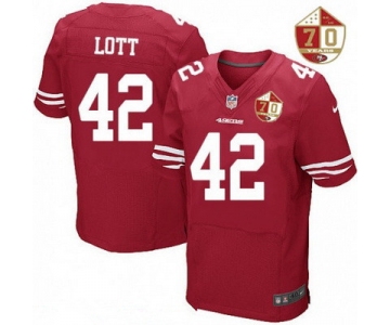 Men's San Francisco 49ers #42 Ronnie Lott Scarlet Red 70th Anniversary Patch Stitched NFL Nike Elite Jersey