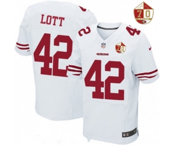 Men's San Francisco 49ers #42 Ronnie Lott White 70th Anniversary Patch Stitched NFL Nike Elite Jersey