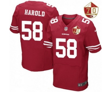 Men's San Francisco 49ers #58 Eli Harold Scarlet Red 70th Anniversary Patch Stitched NFL Nike Elite Jersey