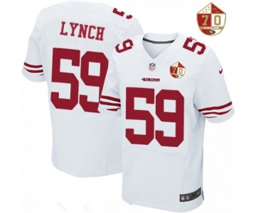 Men's San Francisco 49ers #59 Aaron Lynch White 70th Anniversary Patch Stitched NFL Nike Elite Jersey