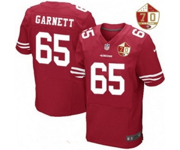 Men's San Francisco 49ers #65 Joshua Garnett Scarlet Red 70th Anniversary Patch Stitched NFL Nike Elite Jersey