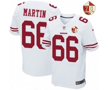 Men's San Francisco 49ers #66 Marcus Martin White 70th Anniversary Patch Stitched NFL Nike Elite Jersey