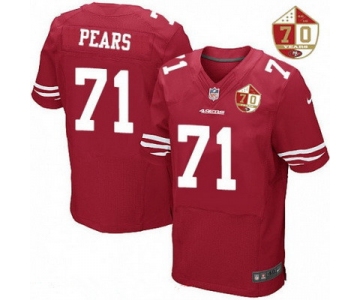 Men's San Francisco 49ers #71 Erik Pears Scarlet Red 70th Anniversary Patch Stitched NFL Nike Elite Jersey