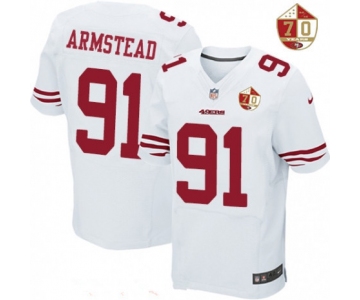 Men's San Francisco 49ers #91 Arik Armstead White 70th Anniversary Patch Stitched NFL Nike Elite Jersey