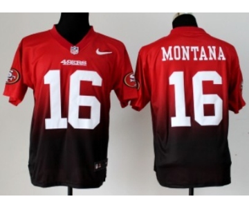 Nike San Francisco 49ers #16 Joe Montana Red/Black Fadeaway Elite Jersey