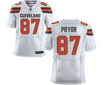 Men's Cleveland Browns Brown #87 Terrelle Pryor White Road 2015 NFL Nike Elite Jersey