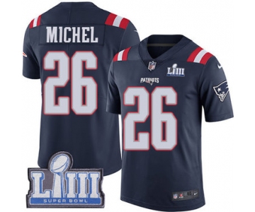 #26 Limited Sony Michel Navy Blue Nike NFL Men's Jersey New England Patriots Rush Vapor Untouchable Super Bowl LIII Bound