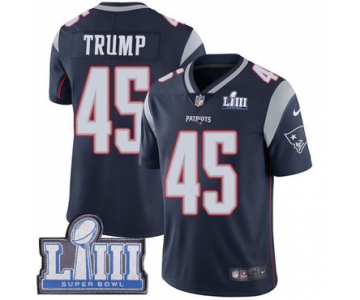 #45 Limited Donald Trump Navy Blue Nike NFL Home Men's Jersey New England Patriots Vapor Untouchable Super Bowl LIII Bound