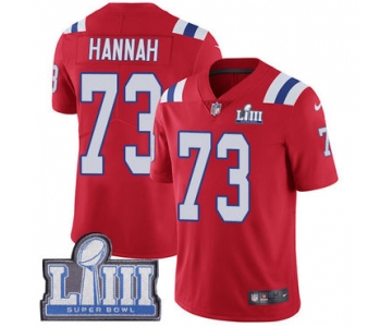 #73 Limited John Hannah Red Nike NFL Alternate Men's Jersey New England Patriots Vapor Untouchable Super Bowl LIII Bound