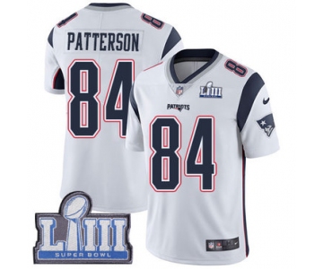 #84 Limited Cordarrelle Patterson White Nike NFL Road Men's Jersey New England Patriots Vapor Untouchable Super Bowl LIII Bound