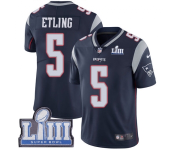 Men's New England Patriots #5 Danny Etling Navy Blue Nike NFL Home Vapor Untouchable Super Bowl LIII Bound Limited Jersey