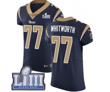 #77 Elite Andrew Whitworth Navy Blue Nike NFL Home Men's Jersey Los Angeles Rams Vapor Untouchable Super Bowl LIII Bound