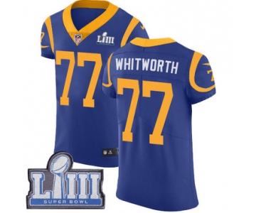 #77 Elite Andrew Whitworth Royal Blue Nike NFL Alternate Men's Jersey Los Angeles Rams Vapor Untouchable Super Bowl LIII Bound