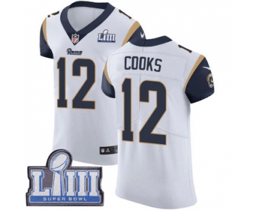 Men's Los Angeles Rams #12 Brandin Cooks White Nike NFL Road Vapor Untouchable Super Bowl LIII Bound Elite Jersey