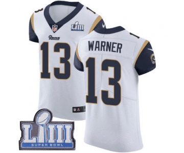 Men's Los Angeles Rams #13 Kurt Warner White Nike NFL Road Vapor Untouchable Super Bowl LIII Bound Elite Jersey