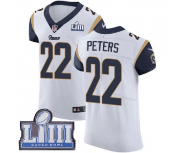 Men's Los Angeles Rams #22 Marcus Peters White Nike NFL Road Vapor Untouchable Super Bowl LIII Bound Elite Jersey