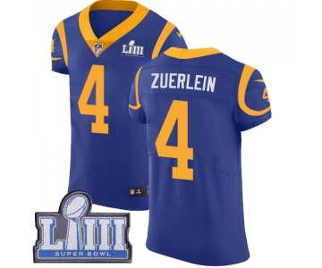 Men's Los Angeles Rams #4 Greg Zuerlein Royal Blue Nike NFL Alternate Vapor Untouchable Super Bowl LIII Bound Elite Jersey
