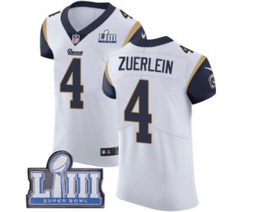 Men's Los Angeles Rams #4 Greg Zuerlein White Nike NFL Road Vapor Untouchable Super Bowl LIII Bound Elite Jersey