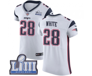#28 Elite James White White Nike NFL Road Men's Jersey New England Patriots Vapor Untouchable Super Bowl LIII Bound