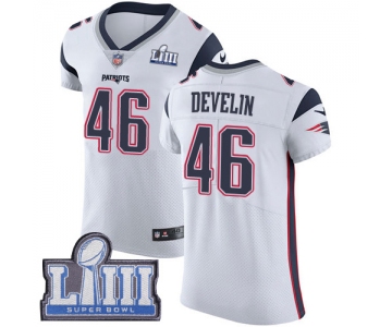 #46 Elite James Develin White Nike NFL Road Men's Jersey New England Patriots Vapor Untouchable Super Bowl LIII Bound