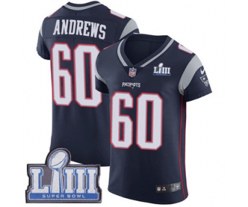 #60 Elite David Andrews Navy Blue Nike NFL Home Men's Jersey New England Patriots Vapor Untouchable Super Bowl LIII Bound