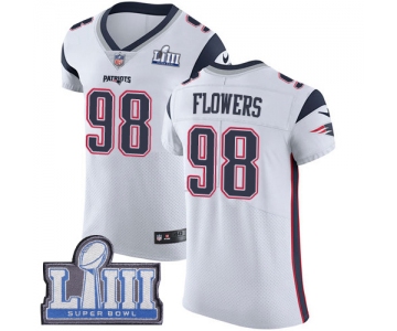 #98 Elite Trey Flowers White Nike NFL Road Men's Jersey New England Patriots Vapor Untouchable Super Bowl LIII Bound