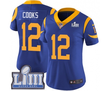 #12 Limited Brandin Cooks Royal Blue Nike NFL Alternate Women's Jersey Los Angeles Rams Vapor Untouchable Super Bowl LIII Bound