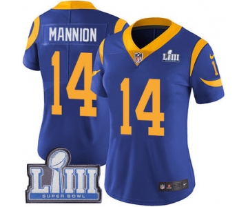 #14 Limited Sean Mannion Royal Blue Nike NFL Alternate Women's Jersey Los Angeles Rams Vapor Untouchable Super Bowl LIII Bound