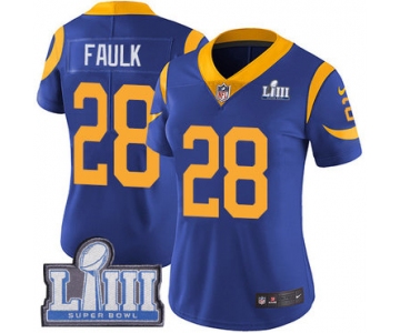 #28 Limited Marshall Faulk Royal Blue Nike NFL Alternate Women's Jersey Los Angeles Rams Vapor Untouchable Super Bowl LIII Bound