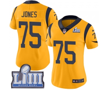 #75 Limited Deacon Jones Gold Nike NFL Women's Jersey Los Angeles Rams Rush Vapor Untouchable Super Bowl LIII Bound