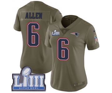 #6 Limited Ryan Allen Olive Nike NFL Women's Jersey New England Patriots 2017 Salute to Service Super Bowl LIII Bound