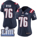 #76 Limited Isaiah Wynn Navy Blue Nike NFL Women's Jersey New England Patriots Rush Vapor Untouchable Super Bowl LIII Bound
