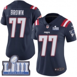 #77 Limited Trent Brown Navy Blue Nike NFL Women's Jersey New England Patriots Rush Vapor Untouchable Super Bowl LIII Bound