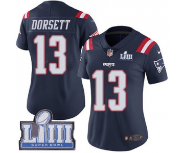 Women's New England Patriots #13 Phillip Dorsett Navy Blue Nike NFL Rush Vapor Untouchable Super Bowl LIII Bound Limited Jersey